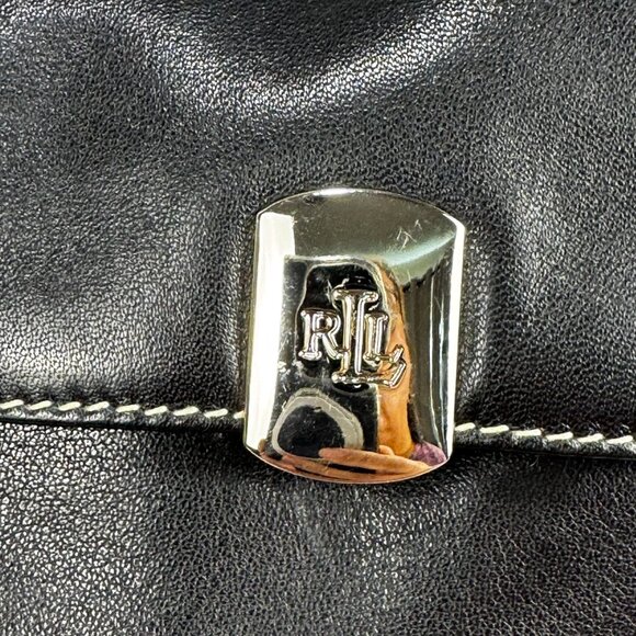 Ralph Lauren RLL Black Smooth Leather Front Flap Shoulder Bag Double Strap Class - Picture 2 of 16